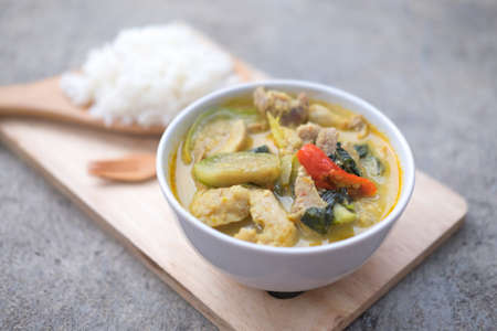Thai green curry ready for serve with riceの写真素材