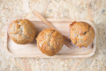 Homemade muffins with banana, selective focusの写真素材