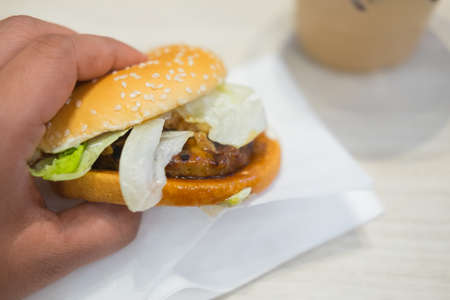 Homemade BBQ bbq hamburger with vegetablesの写真素材