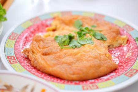 This is omelette thai style in cuisine. Omelette with crab meatの写真素材