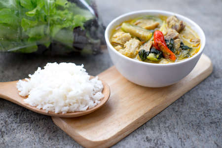 Thai chicken green curry with rice (Thai food)の写真素材