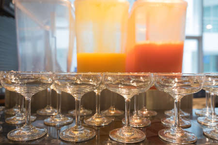 Juice buffet in restaurant, orange juice and punch