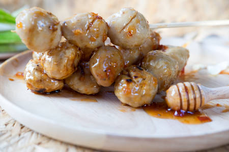 Meatball on a plate ready to eat, selective focus