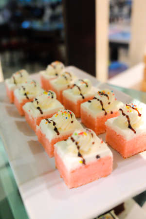 Coffee break at conference meeting with desserts for participants. Business and entrepreneurship.の写真素材