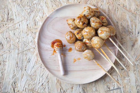 Pork ball with sweet spicy sauce, top viewの写真素材