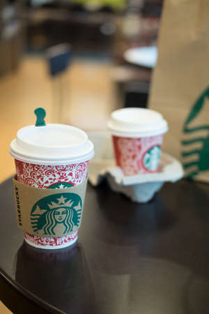 Bangkok, Thailand - December 31, 2016 : A Starbucks hot coffee on the table in Starbucks shop coffeeのeditorial素材