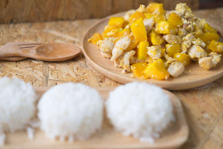 Thai cuisine and food, homemade stir fried pumpkin with eggの写真素材