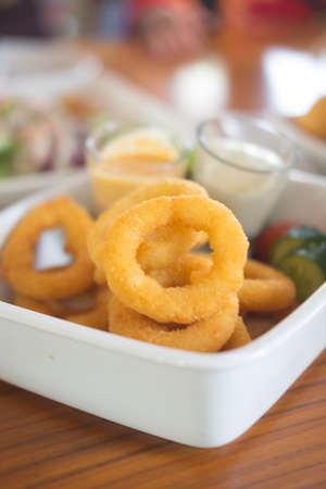 Fresh made onion rings (detailed close-up shot)の写真素材