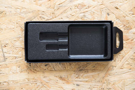 mockup, black box Package for other things on wood background
