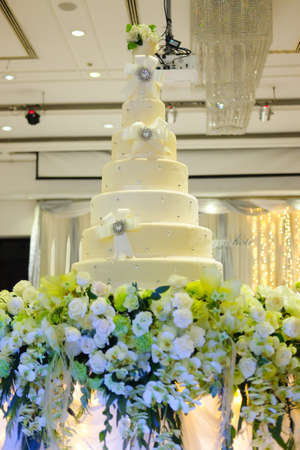 Wedding cake and decorations  in wedding ceremonyの写真素材