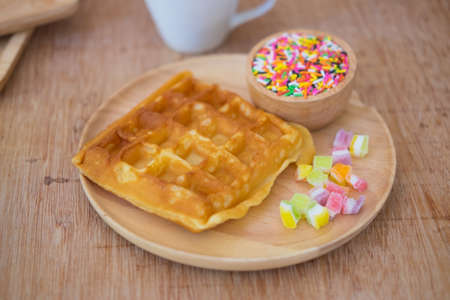 Homemade Waffle on table. Delicious breakfastの写真素材