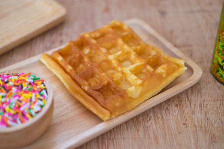 Homemade Waffle on table. Delicious breakfastの写真素材