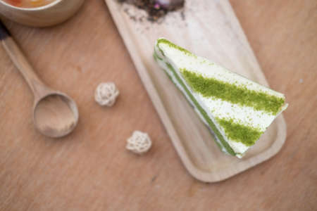 Matcha Green tea cake, relax time.の写真素材