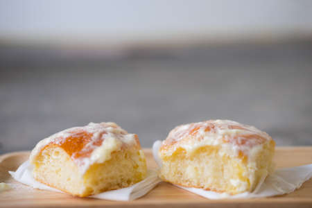 Tasty buns with icing with space for your textの写真素材