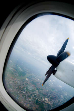 engine and propeller of the plane, view from window airplane