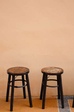Two old antique circle wooden chair Chinese vintage styleの写真素材