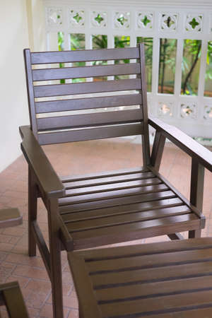 wooden chair on the balcony at homeの写真素材