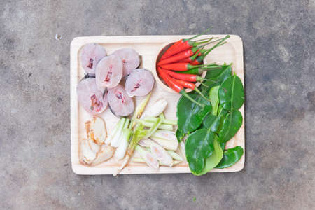 Local Thai food: Tom Yum (spicy lemon grass soup) with striped snakehead fishの写真素材