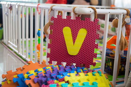 Colored puzzle foam alphabet piecesの写真素材