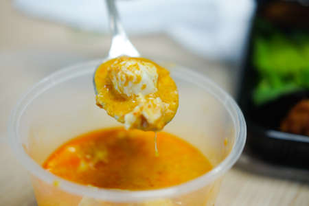 Selective focus of crab meat curry, Thai cuisine