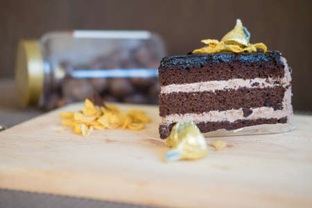 Yummy chocolate cake served on table, close-upの写真素材