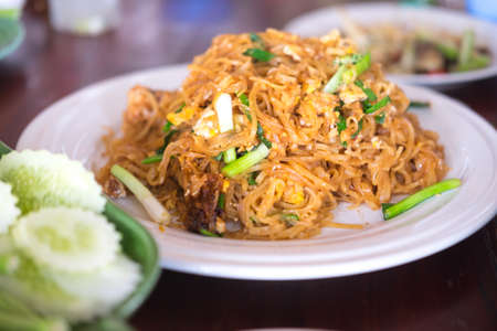 Stir fried rice noodles Thai called "Pad Mee Korat", Thai foodの写真素材
