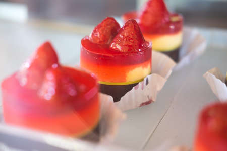 Close up Strawberry cheesecake, shallow depth of field focusの写真素材