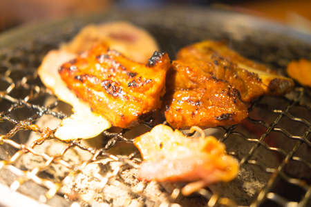 Close up Korean style grilled meat barbecueの写真素材
