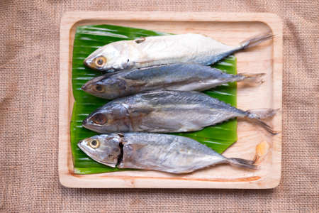 Fresh of Thai mackerel fish on wooden tray
