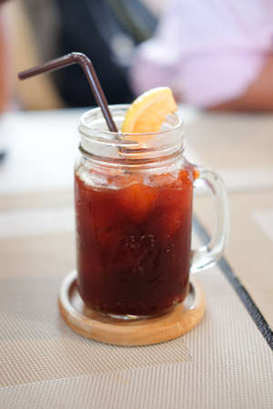 Iced tea with lemon. Refreshment cold summer drink