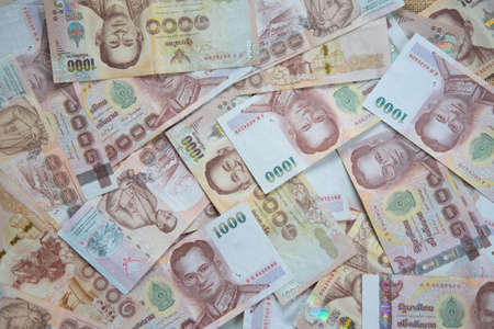 Close up of one thousand Thailand bath banknotes