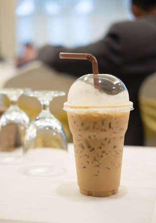 Iced cocoa iced coffee (cappucino) or iced chocolate in the conference roomの写真素材