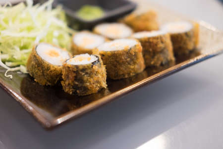 Sushi Roll with salmon in a beautiful plate. Sushi menu. Japanese foodの写真素材