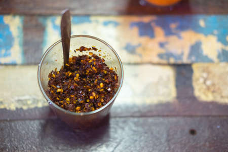 Closeup Chilli powder Asian ingredient flavouring for eatingの写真素材