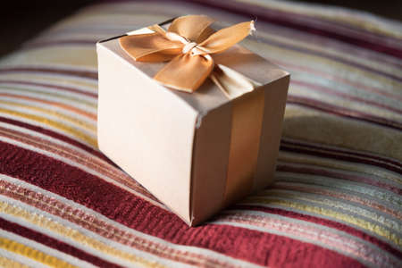 Box in craft paper eco paper on a retro backgroundの写真素材