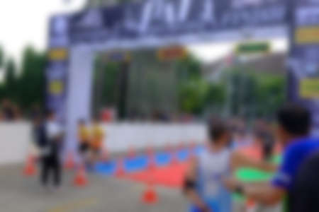 Blurred background  of finish line marathon for backgroundの写真素材