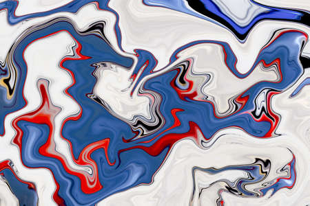 Liquid marbling paint background. blue, red and white intensive color mix