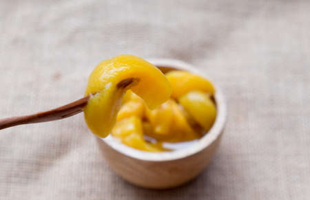 Close up of sliced peaches, fresh peaches