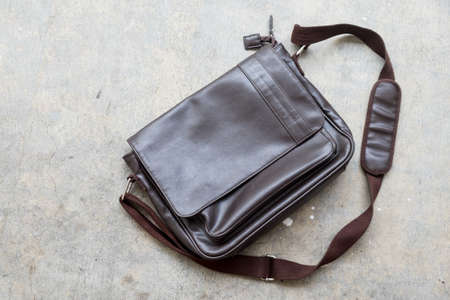 brown leather bag for men, top view