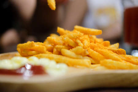 Fried french with ketchup and mayonnaise dip