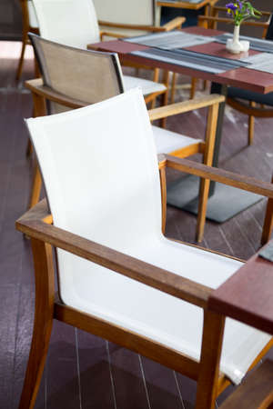 White chairs in restaurant. Close upの写真素材