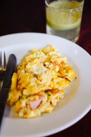 A delicious plate of scrambled eggsの写真素材