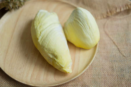 King of fruits durian in Thailand on a wood dishの写真素材