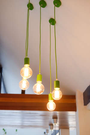 Ceiling lamps in coffee shop. Coffee shop interiorの写真素材