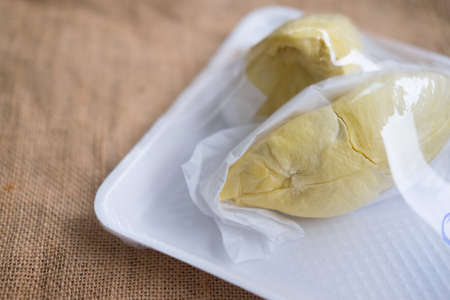 Close up shot of fresh durian in packingの写真素材