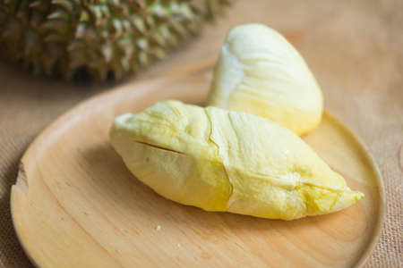 Delicious Durian on wooden plate.の写真素材