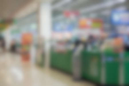 Supermarket abstract blur background. Modern supermarket blurry pictureの写真素材