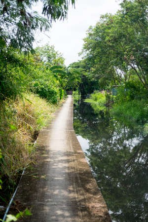 Close up cement bridge walkway in country Thailandの写真素材