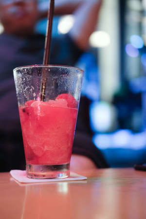 Delicious watermelon smoothie on tableの写真素材