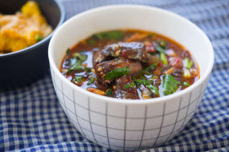 Spicy Sardines in tomato sauce canned fish Yum Thai food style.の写真素材